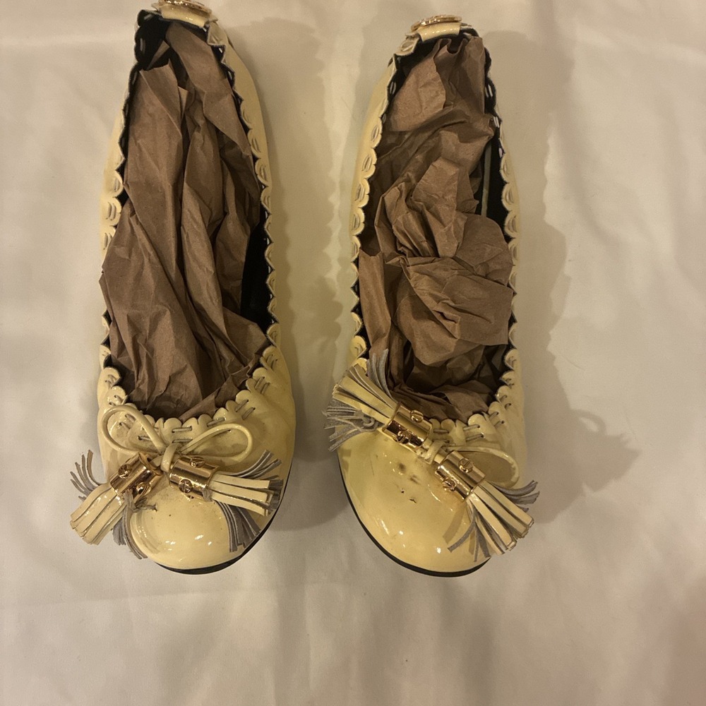 Tory Burch Yellow Patent Leather Tassel Ballet Flats Size 7.5